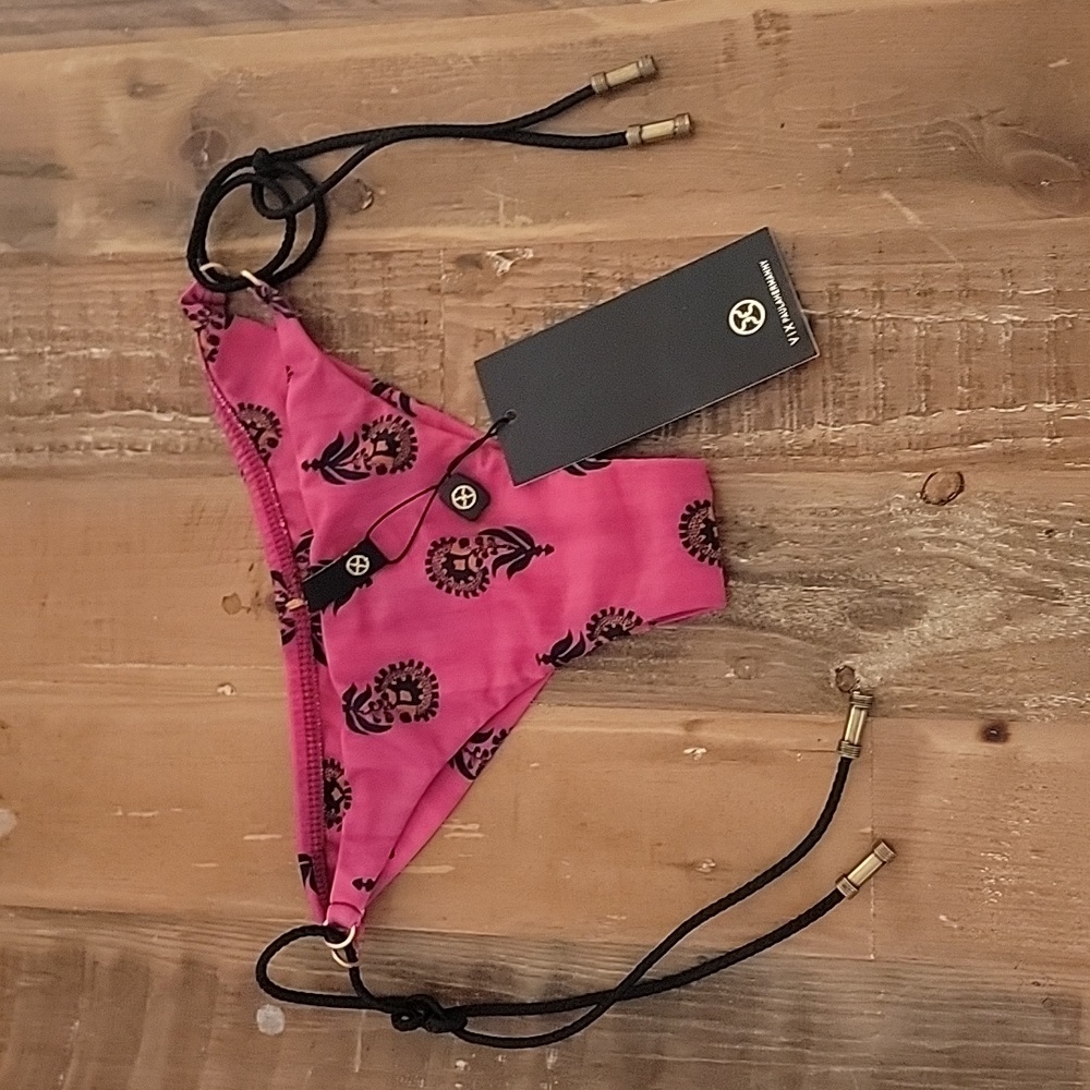 *Rare* VIX Pink & Black Laos Thai Print Cheeky Tie-side Bottom Size:S